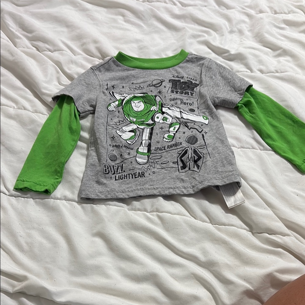 Disney Gray and Green Long Sleeve Tee with Cartoon Graphics
